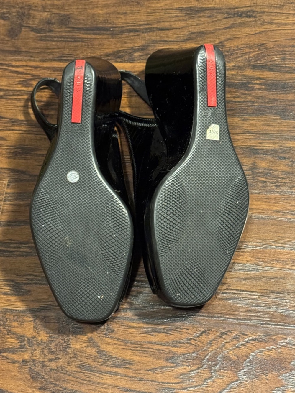 Prada Black Patent Slingback Peep-Toe Wedge Pumps - Picture 12 of 15